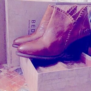 Bed Stu Carla cognac booties, 11, chunky stuck leather heels are 2.5 in